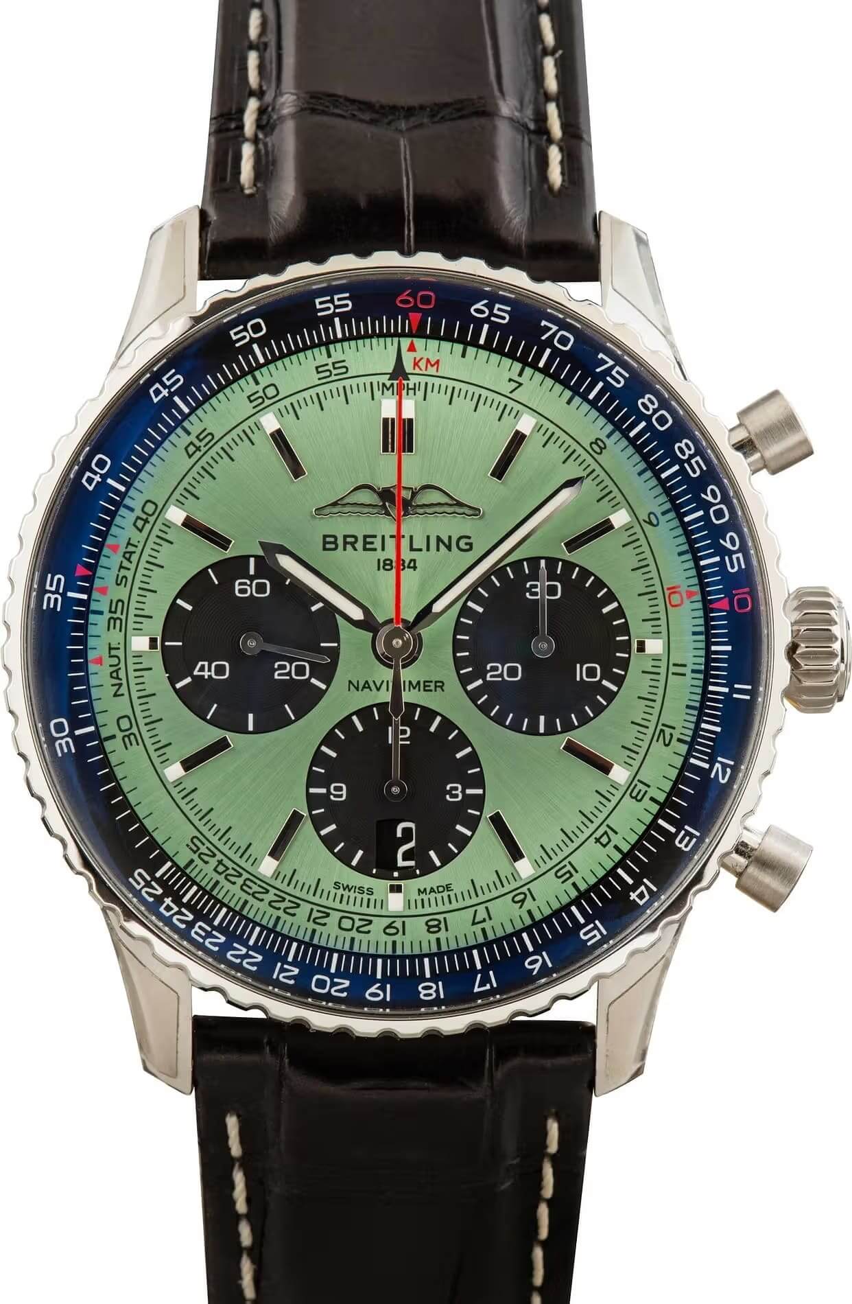 Breitling Navitimer B01 Chronograph 43 Stainless Steel AB0138241L1P1 Mint Green Dial Replica