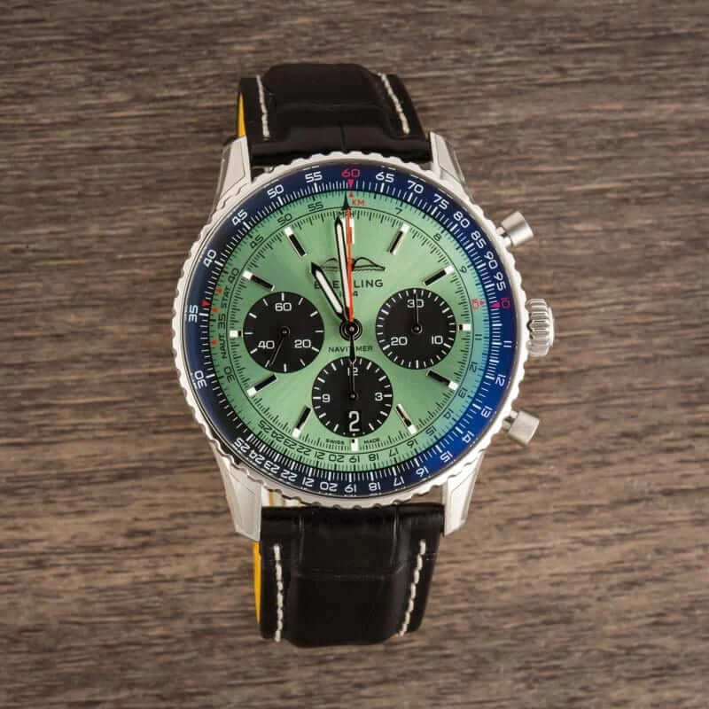 Breitling Navitimer B01 Chronograph 43 Stainless Steel AB0138241L1P1 Mint Green Dial Replica