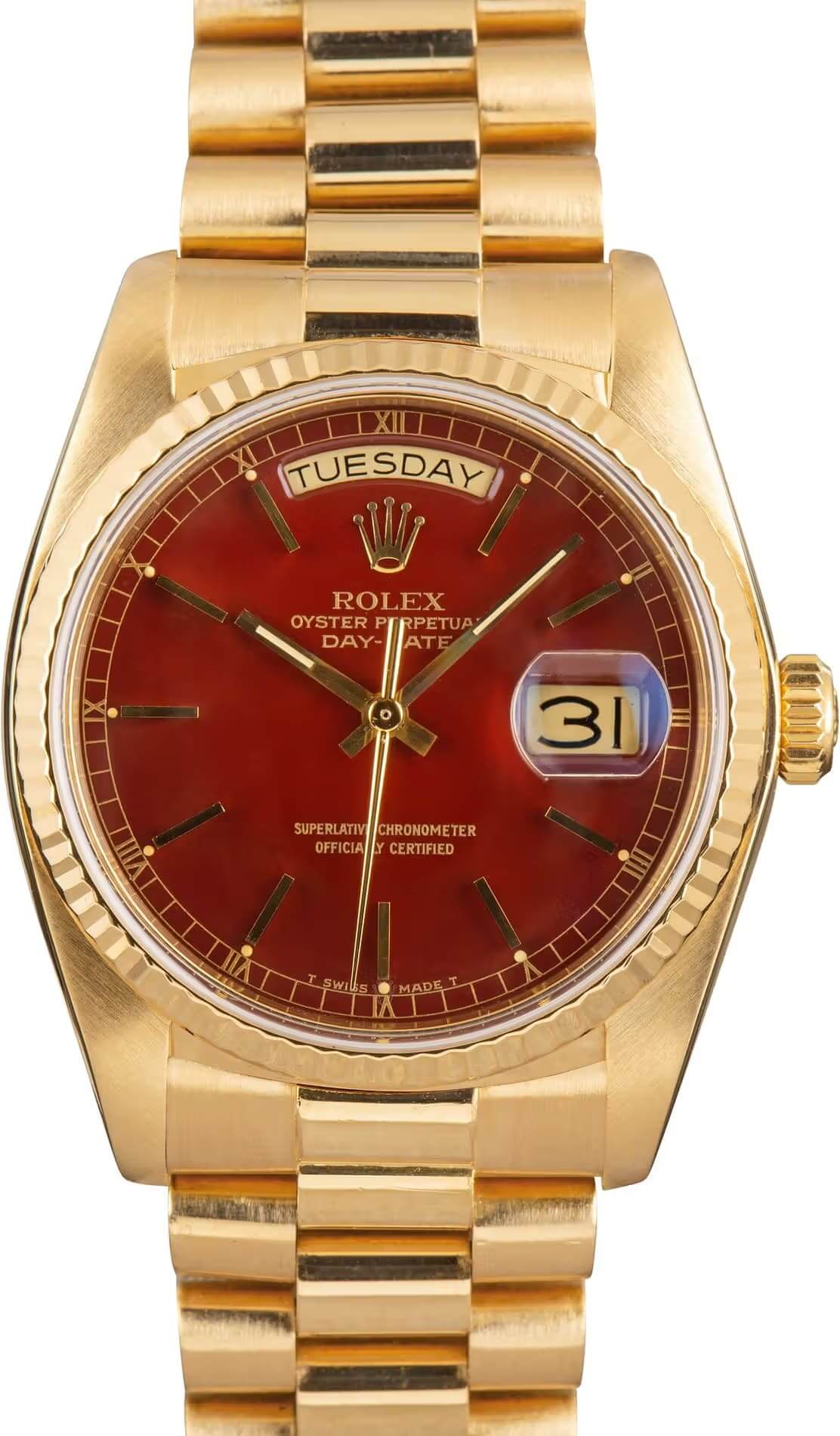 Rolex Day-Date 18038 Oxblood Dial Champagne Dials Replica