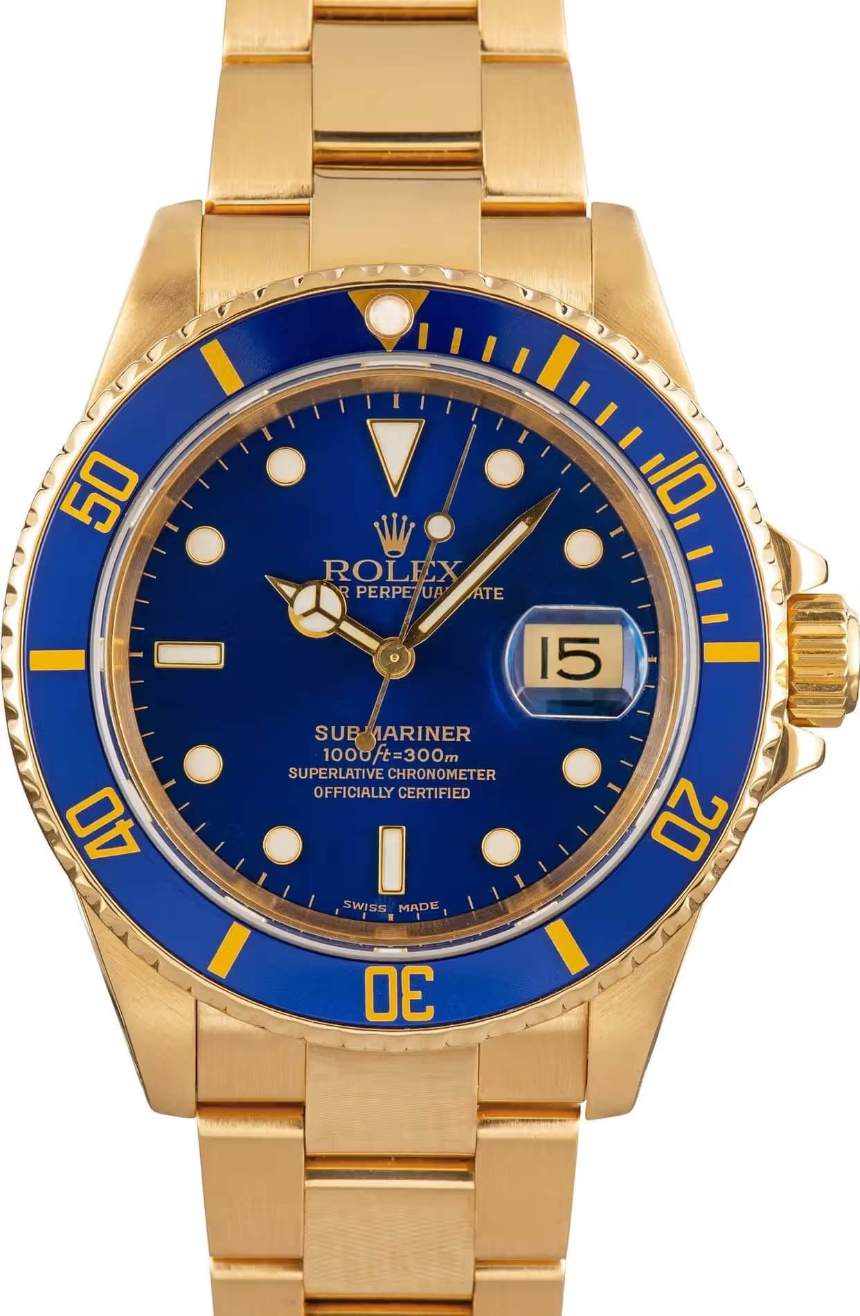 Rolex Submariner 18k Gold Model 16618 Black-Blue Dial Replica