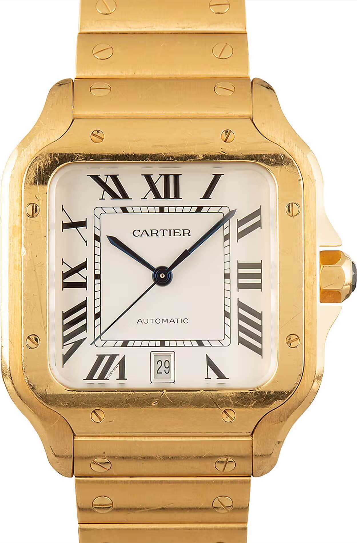 Cartier Santos 100 WGSA0029  Watch 18k Yellow Gold Silver Dial Replica