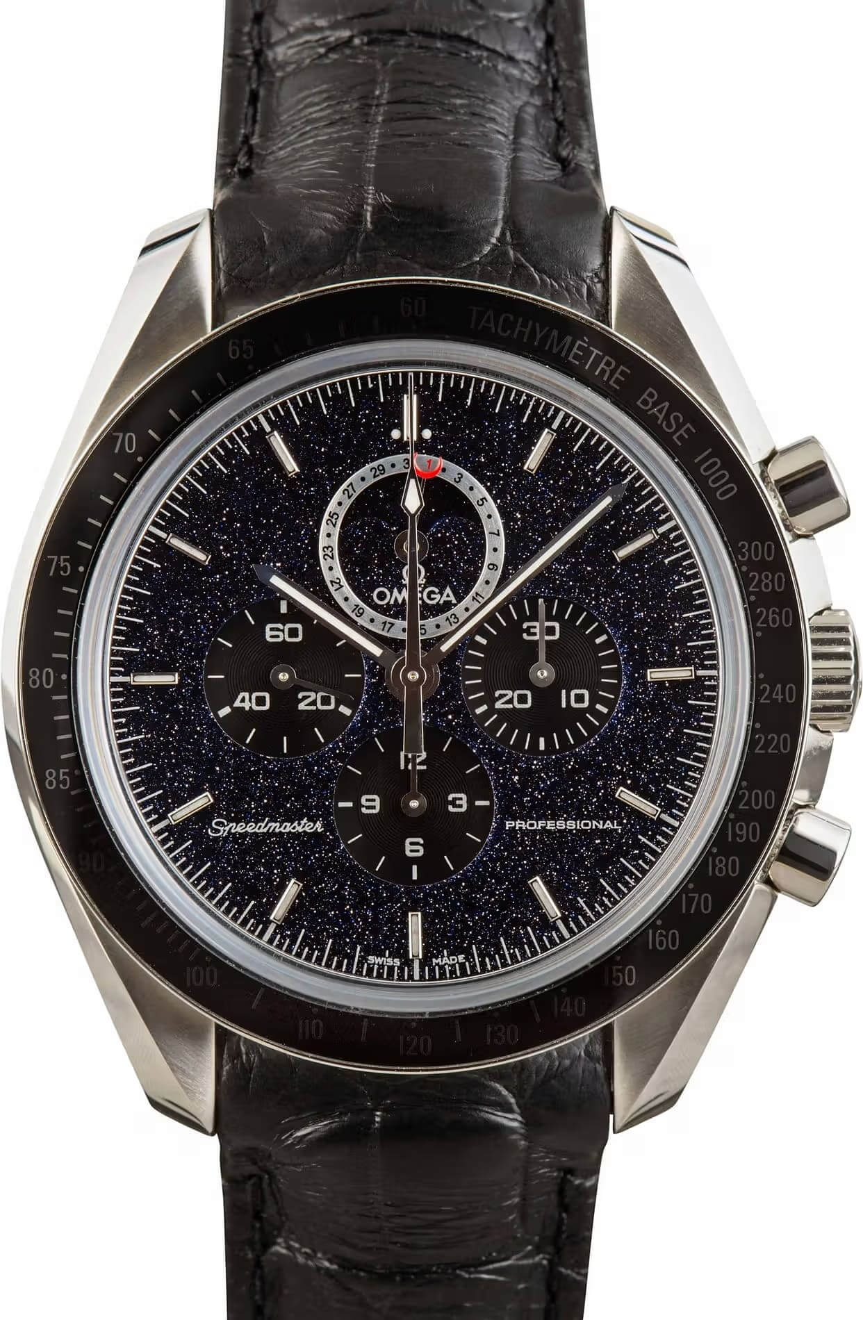 Omega Speedmaster Moonphase 311.33.44.32.01.001 Stainless Steel on Leather Strap Black Dial Replica